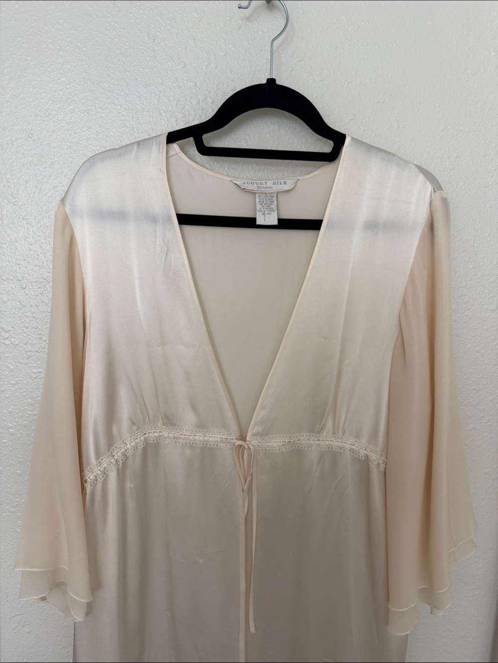 100% Silk Cream Robe with Lace Trim